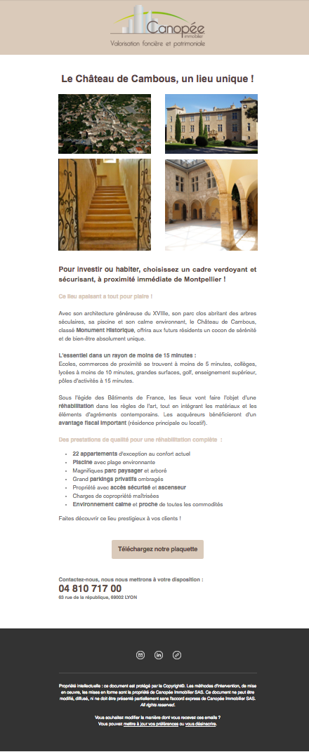 Newsletter réhabilitation du Chateau de Cambous à Montpellier